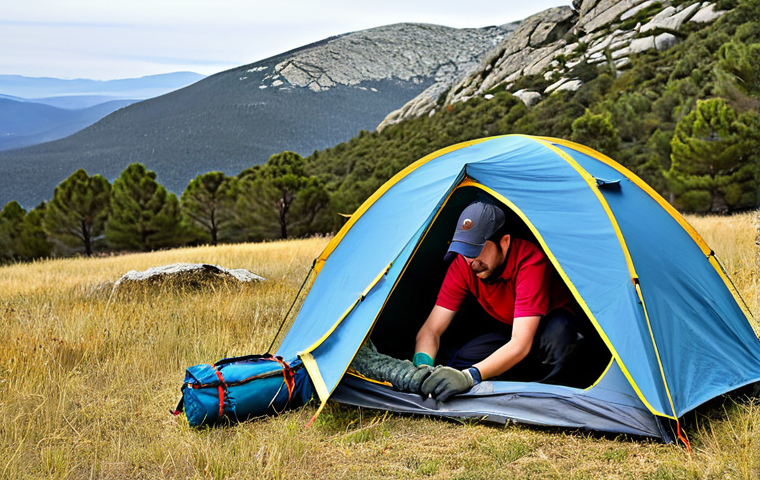 텐트 설치 방법 - Setting up the Tent - Strategic Unpacking**
"A person carefully unpacking a camping tent in the Sie...