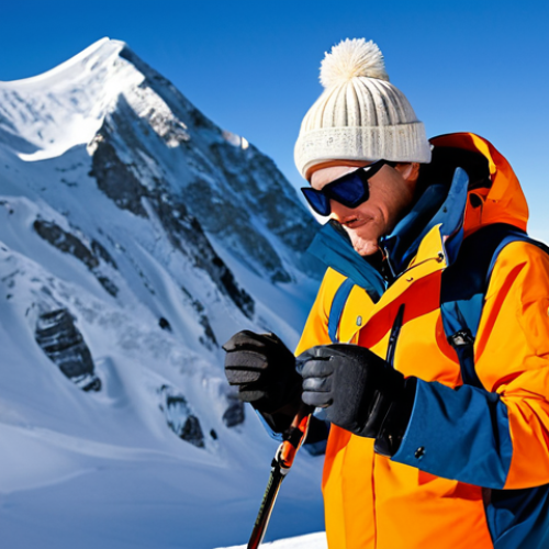 Home 23 겨울 레저 활동 안전 가이드 - Mountain Safety Gear Inspection**
"A professional winter sports enthusiast, fully clothed in high-q...